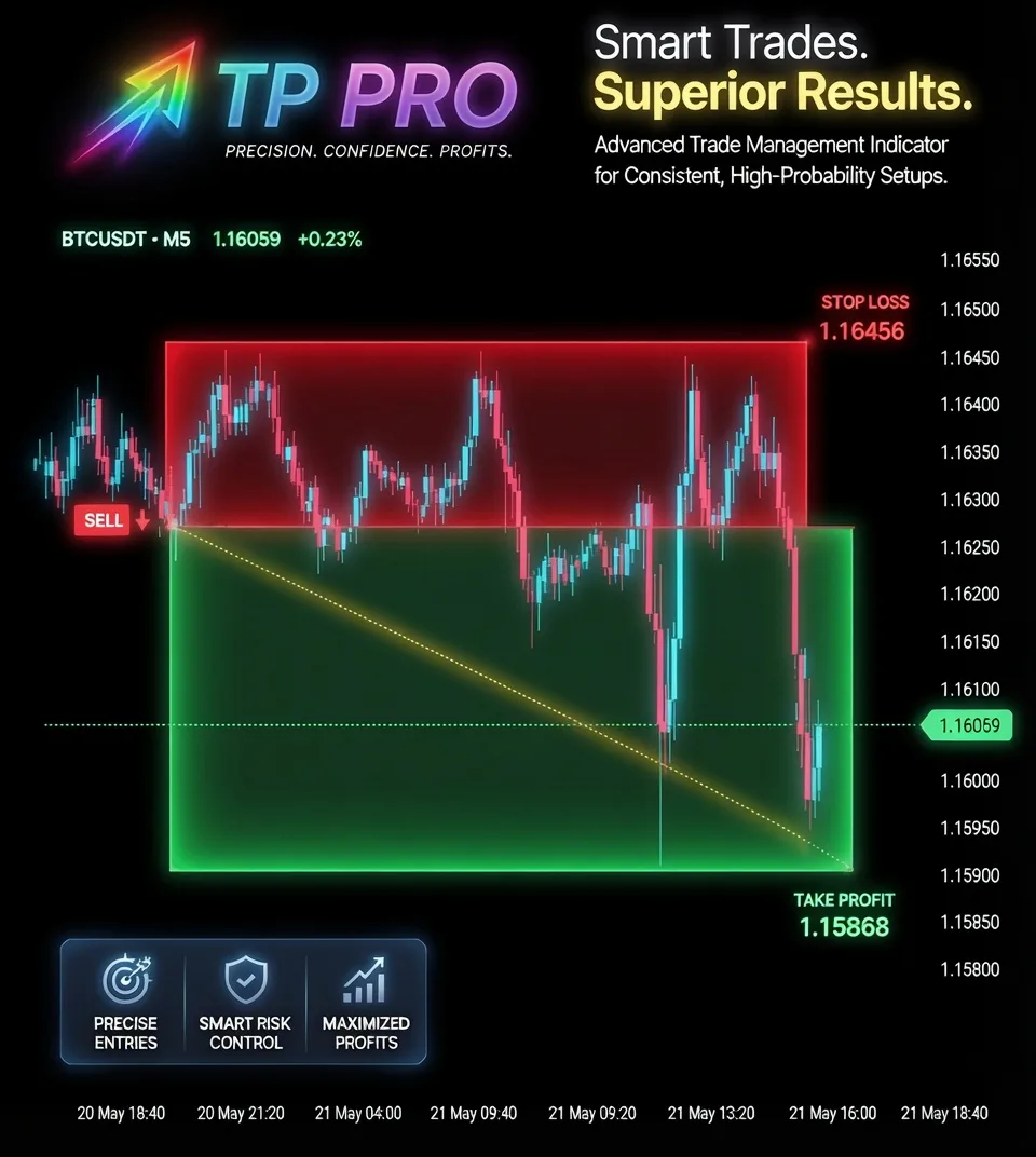 MetaTrader-style chart with automated trade management overlay